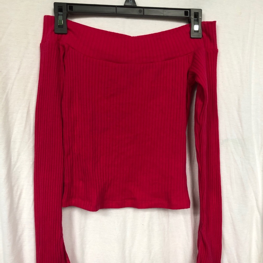 Pink off the shoulder long sleeve shirt